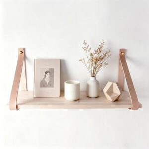DIY Wooden Leather Belt Strap Hanging Shelf Decorations for Wall