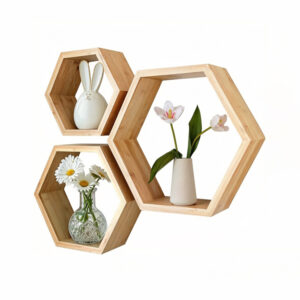 Display Wooden Hexagon Wall Mounted Floating Shelf Furniture