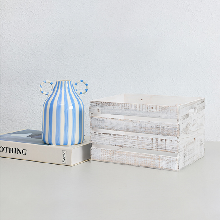 White Distressed Wood Storage Crate Set