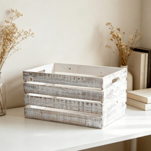 White Distressed Wood Storage Crate Set