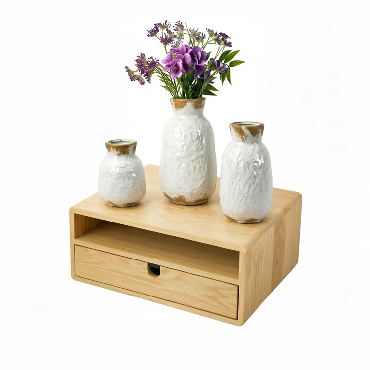 Table de chevet murale en bois avec tiroir – Image 2