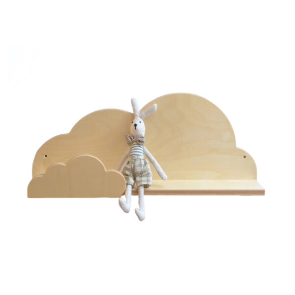 Cloud-Shaped Kids Wall Shelf Set - Natural Wood Floating Shelves for Nursery, Bedroom & Playroom