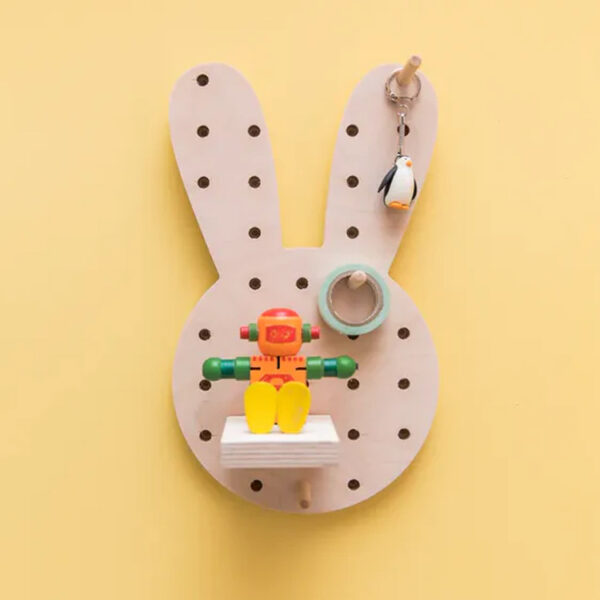 Customizable Unfinished Wood Pegboard Wall Shelf with Hooks