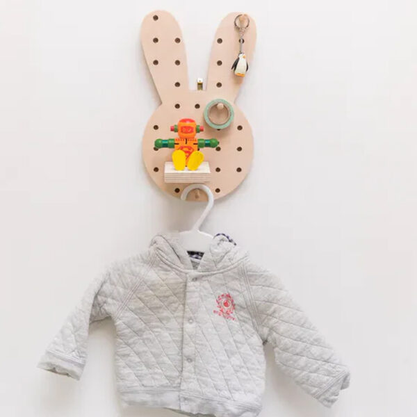 Customizable Unfinished Wood Pegboard Wall Shelf with Hooks