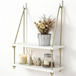 Double-Tier Rope Suspended Wall Shelf