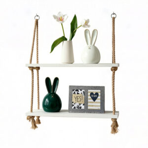 Double-Tier Rope Suspended Wall Shelf