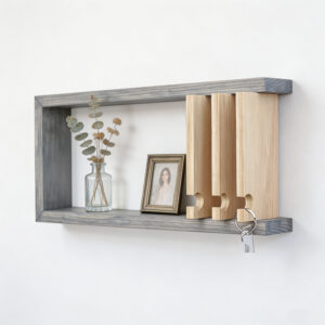 Geometric Wooden Wall Organizer - Key Holder And Wall Shelf