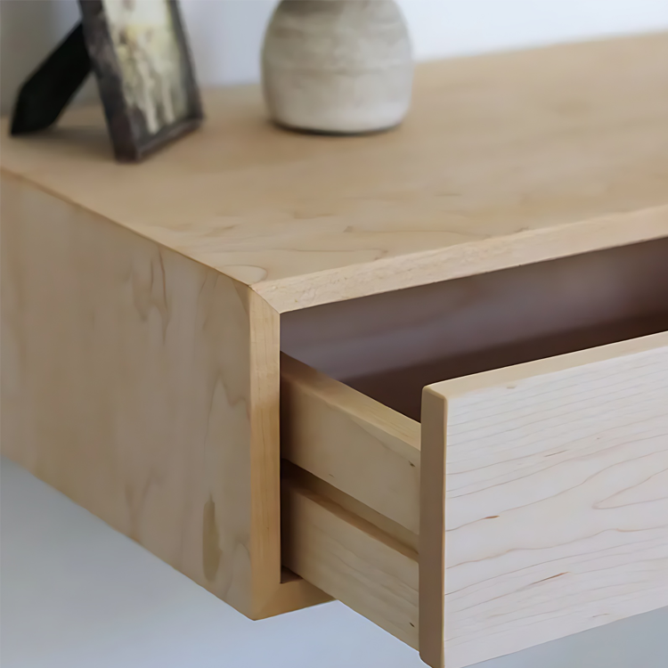 Modern Floating Nightstand with Drawer - Solid Wood Wall-Mounted Bedside Shelf Storage