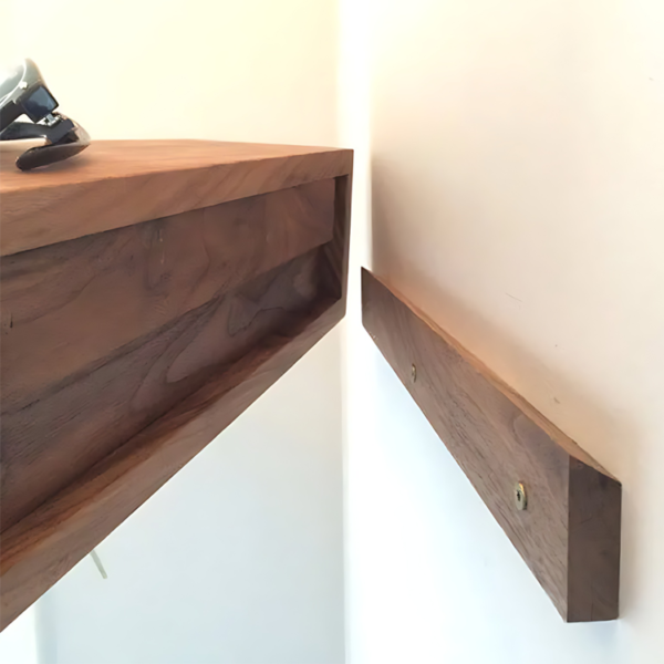Modern Floating Nightstand with Drawer - Solid Wood Wall-Mounted Bedside Shelf Storage