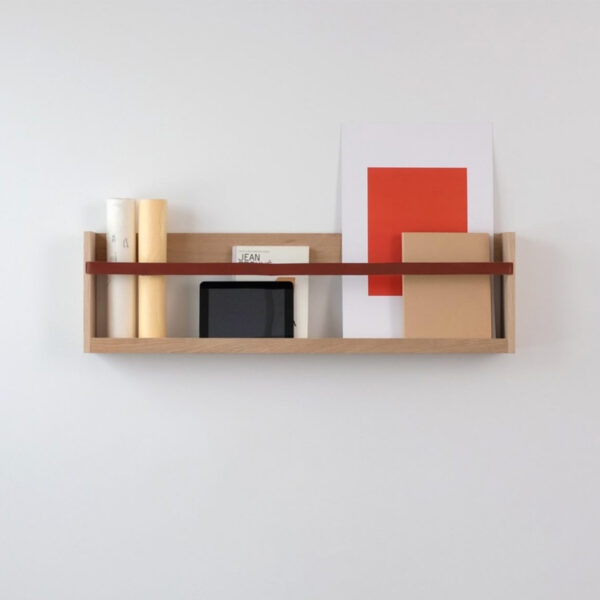 Modern Wall-Mounted Pine Wood Magazine Rack with Leather Straps - Customizable Rustic Storage Shelf