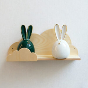 Wooden Cloud Floating Shelf with Guardrail for Kids Room and Nursery