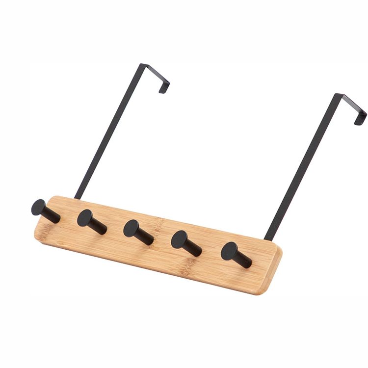 Bamboo and Metal Over-the-Door 6-Hook Organizer Rack