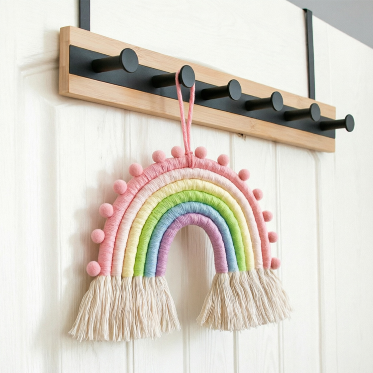 Bamboo and Metal Over-the-Door 6-Hook Organizer Rack