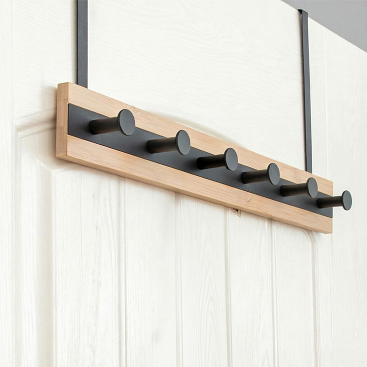Appendiabiti e cappelli da appendere alla porta, in bambù naturale, con 5 ganci. - immagine 5