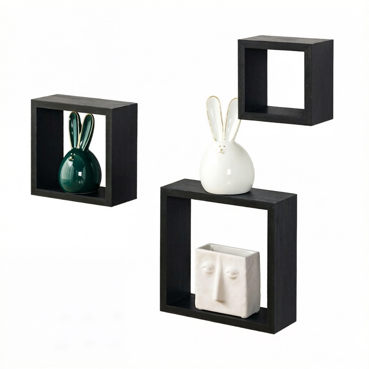 Modern Floating Cube Wall Shelves Set of Three