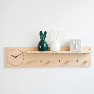 Nordic Wooden Pegboard Wall Shelf with Hooks and Dividers