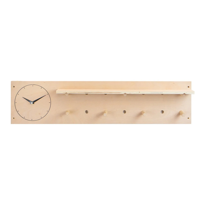 Nordic Wooden Pegboard Wall Shelf with Hooks and Dividers - Image 2