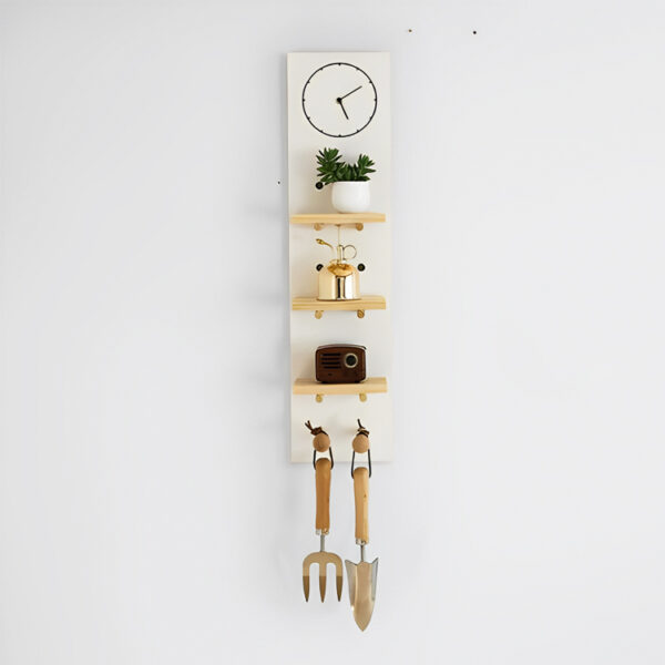 Nordic Wooden Pegboard Wall Shelf with Hooks and Dividers