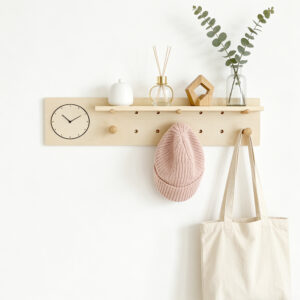 Nordic Wooden Pegboard Wall Shelf with Hooks and Dividers