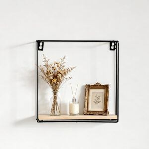 Rectangular Wood Floating Shelf with Metal Frame