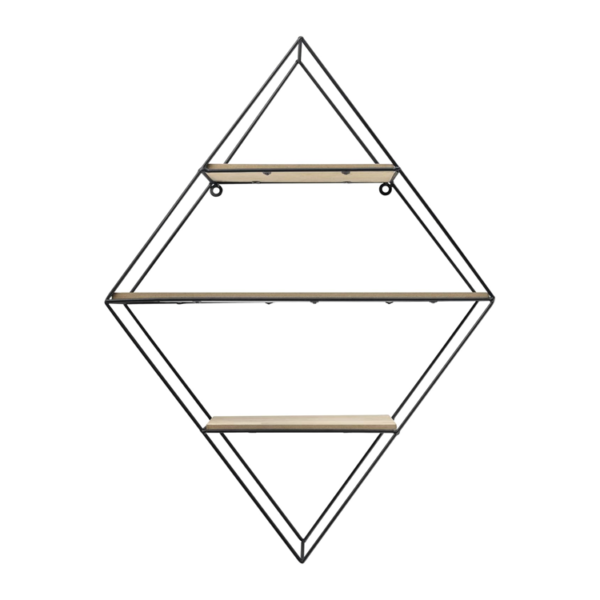 ​​3-Tier Geometric Wall Shelf with Metal Frame and Wooden Shelves​