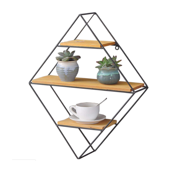 ​​3-Tier Geometric Wall Shelf with Metal Frame and Wooden Shelves​