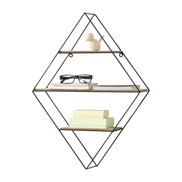​​3-Tier Geometric Wall Shelf with Metal Frame and Wooden Shelves​