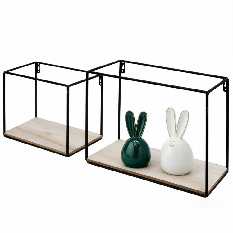 Rectangular Wood Floating Shelf with Metal Frame