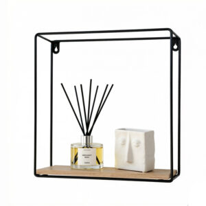 Square Metal and Wood Floating Shadow Box Wall Shelf