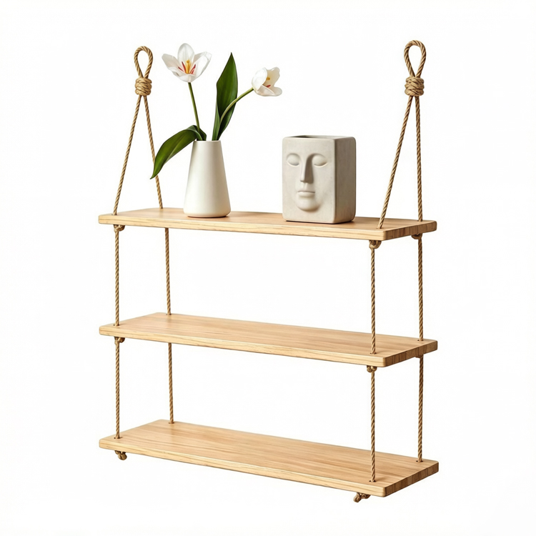 3-Tier Jute Rope Wall Shelf