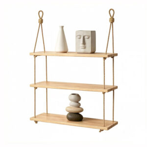 3-Tier Wooden Hanging Rope Shelf for Wall Display
