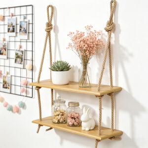 Modern Two-Tier Rope Wood Shelf