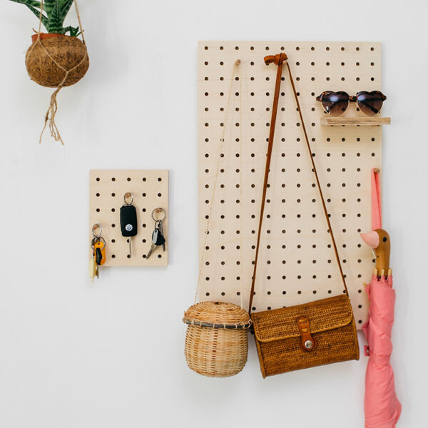 Rectangle Birch Pegboard with Wooden Pegs and Shelf