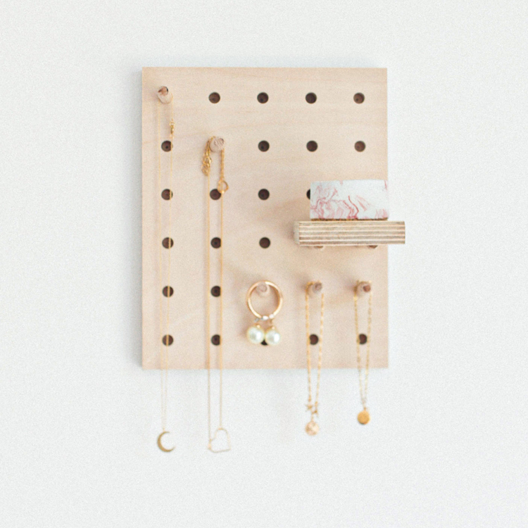 Rectangle Birch Pegboard with Wooden Pegs and Shelf