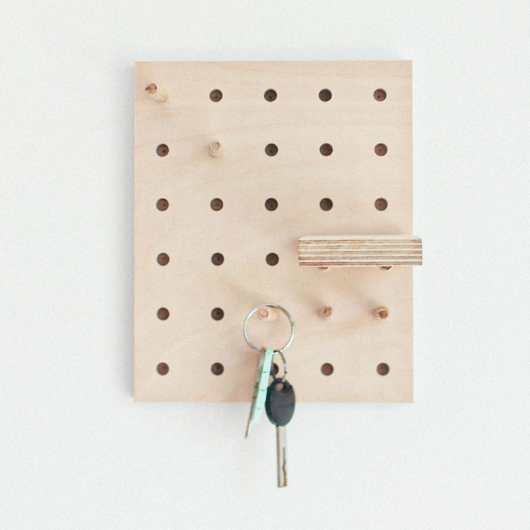 Rectangle Birch Pegboard with Wooden Pegs and Shelf