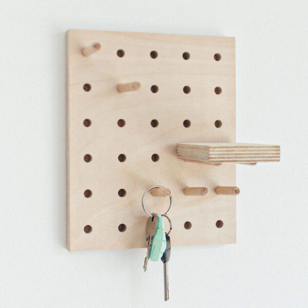 Rectangle Birch Pegboard with Wooden Pegs and Shelf