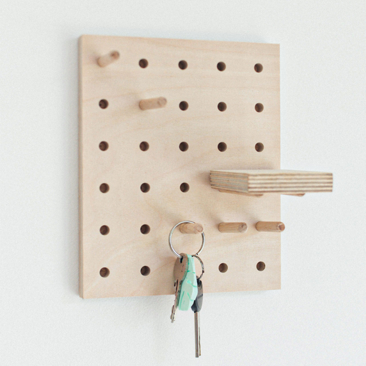 Rectangle Birch Pegboard with Wooden Pegs and Shelf