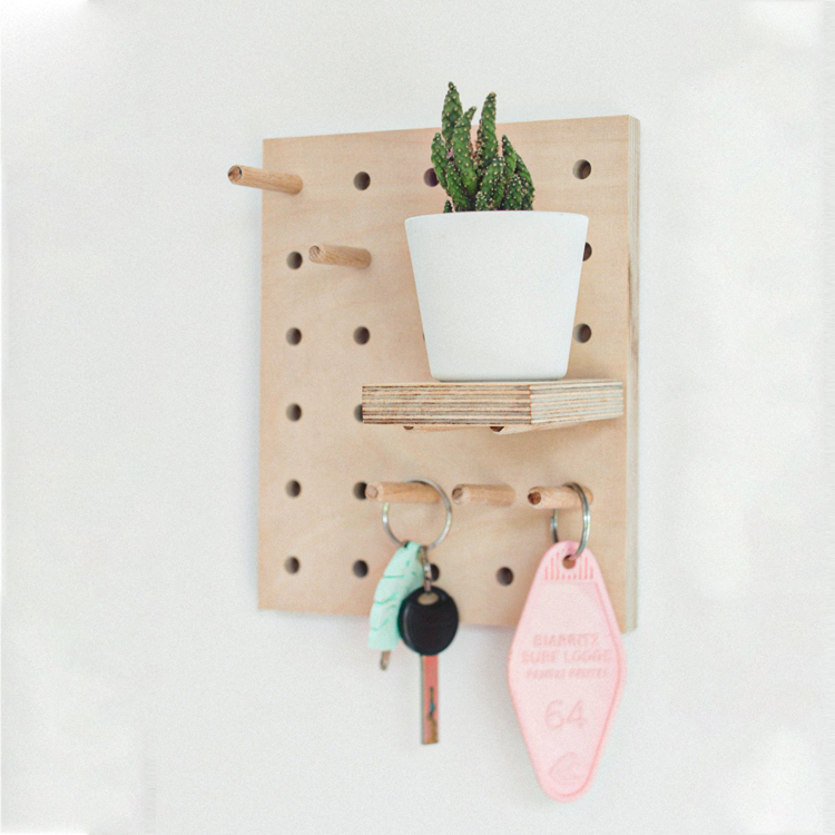 Rectangle Birch Pegboard with Wooden Pegs and Shelf
