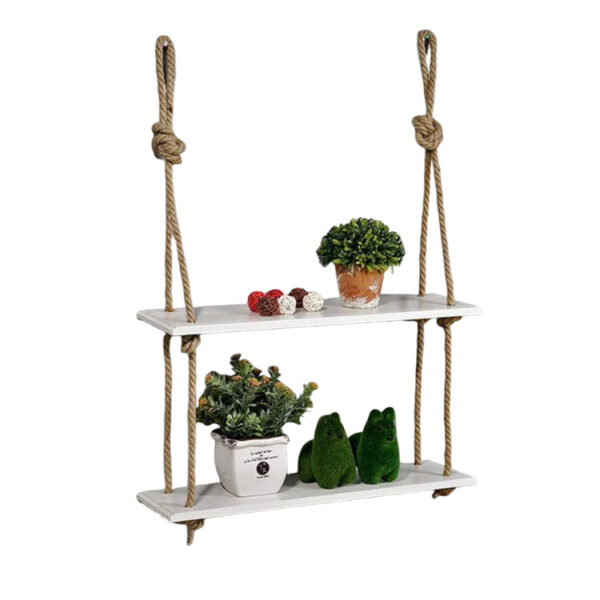Two-Tier Modern Wood Wall Shelf with Rope Design