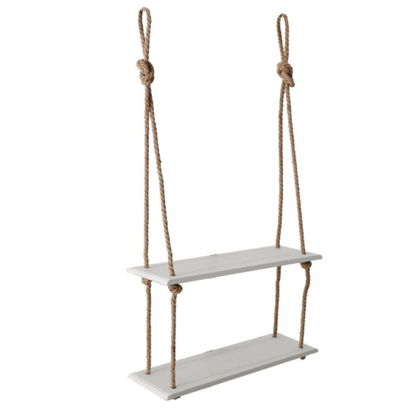 Two-Tier Modern Wood Wall Shelf with Rope Design