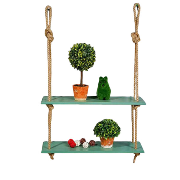 Two-Tier Modern Wood Wall Shelf with Rope Design