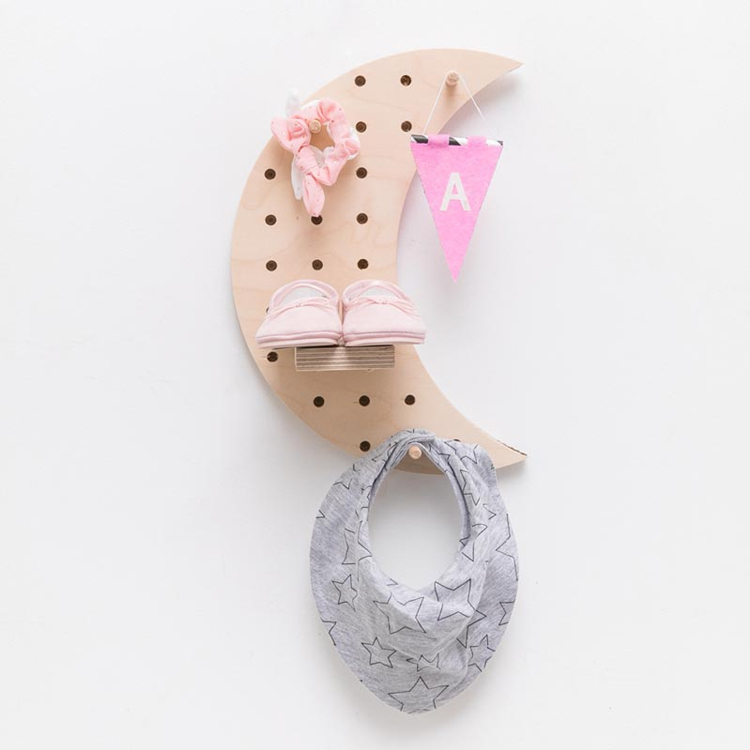 Wall-Mounted Moon-Shaped Pegboard Shelf