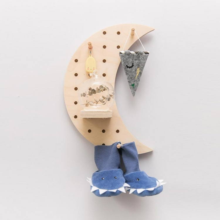 Wall-Mounted Moon-Shaped Pegboard Shelf