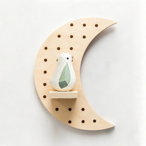 Wood Moon-Shaped Pegboard Shelf
