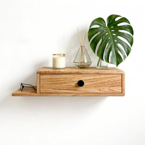 Floating Oak Nightstand with Drawer & Shelf