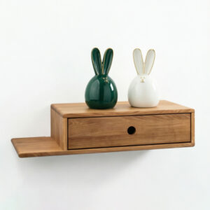 Floating Oak Nightstand with Drawer & Shelf