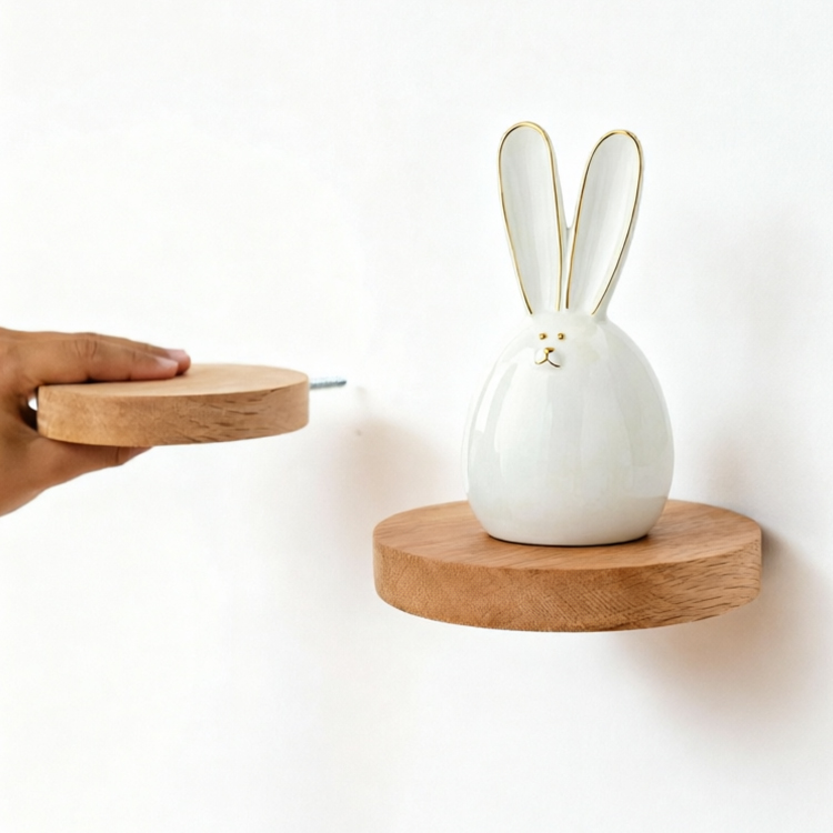 Fa kerek, lebegő fali polc – minimalista kör alakú állvány - Image 4