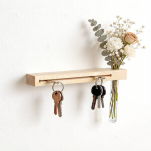 Wooden Wall-Mounted Key Holder with Flower Vase (1)