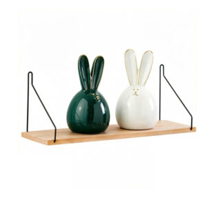 Minimalist Wood Floating Wall Shelf Set with Geometric Metal Brackets