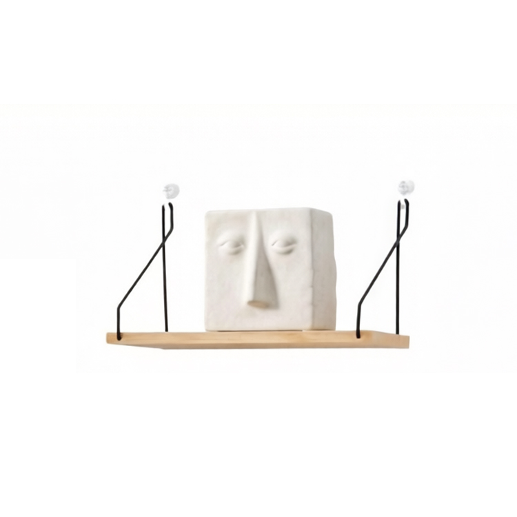 Minimalist Wood Floating Wall Shelf Set with Geometric Metal Brackets